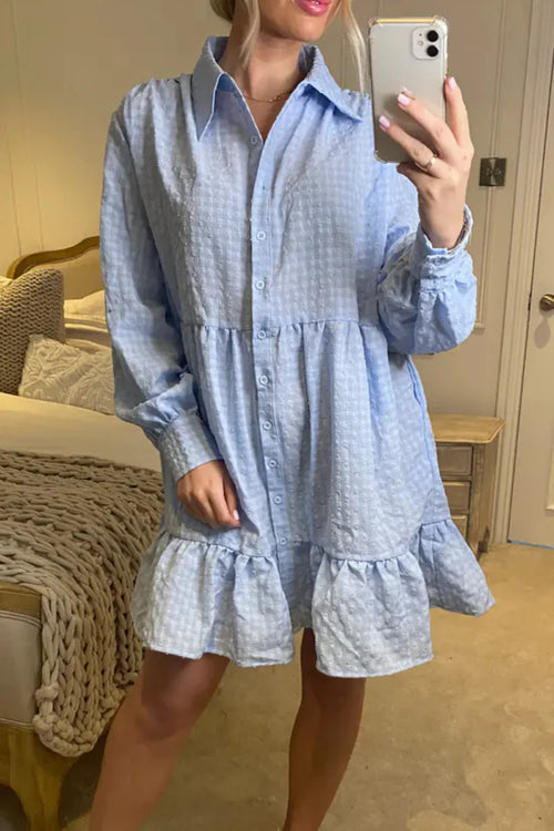 Blue Ruffle Hem Shirt Dress