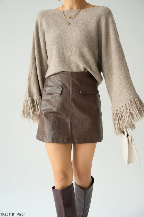 Fringe sleeve knit jumper