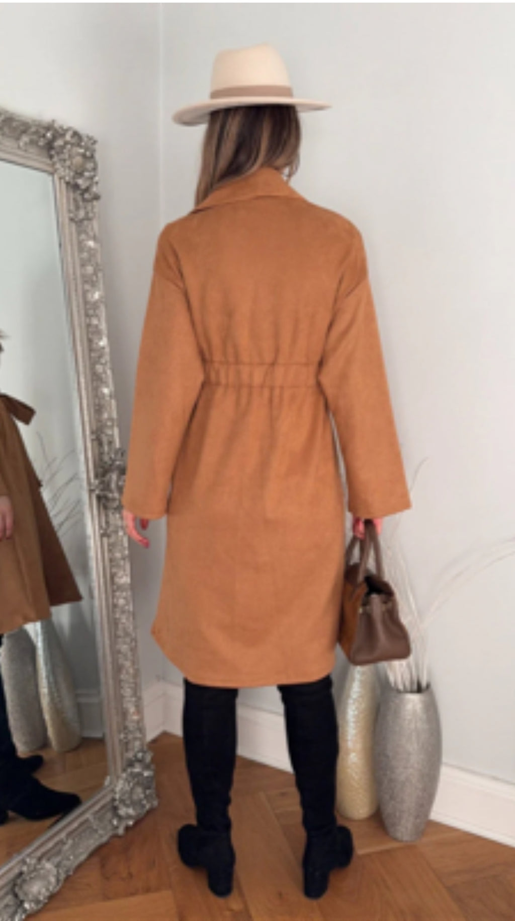 SUEDE WRAP TRENCH COAT IN CAMEL