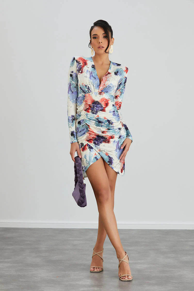 Silk Blue Long Sleeve Mini Dress