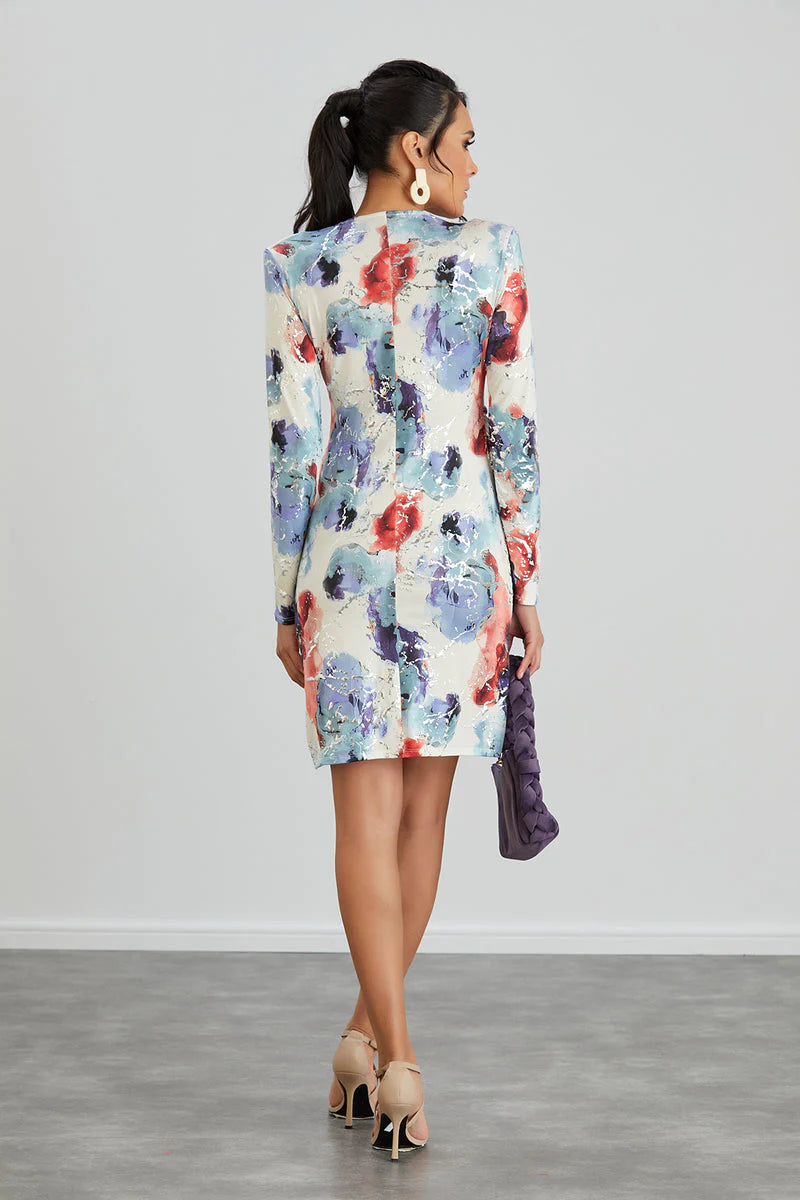 Silk Blue Long Sleeve Mini Dress